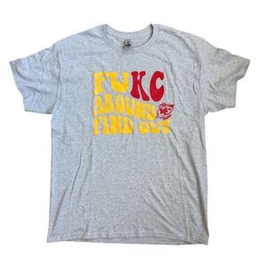 Kansas City Chiefs FUKC Around Find Out Graphic T Shirt Gray Mens Large